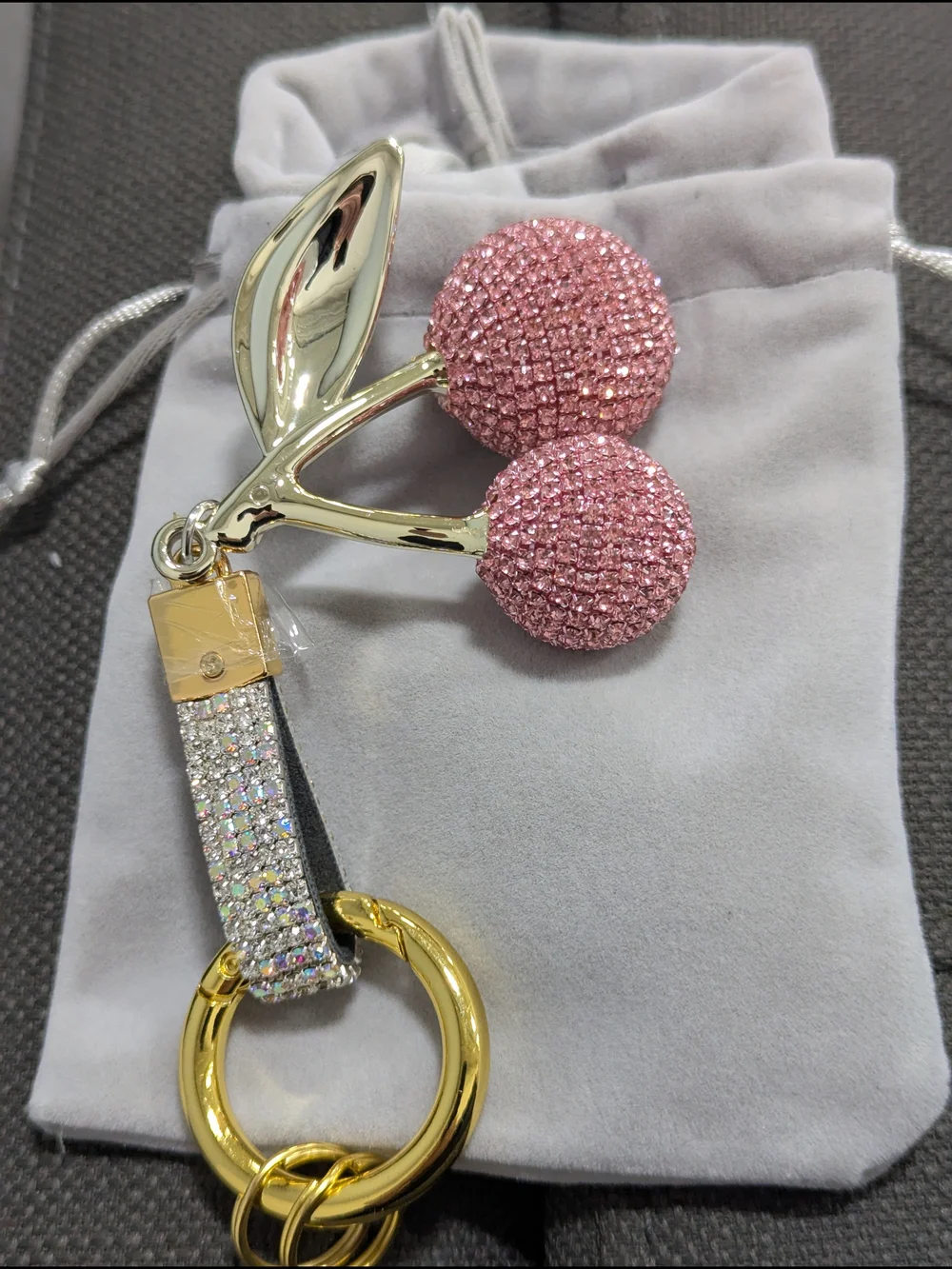 Pink Crystal Pave Cherry Bag Charm NWOT